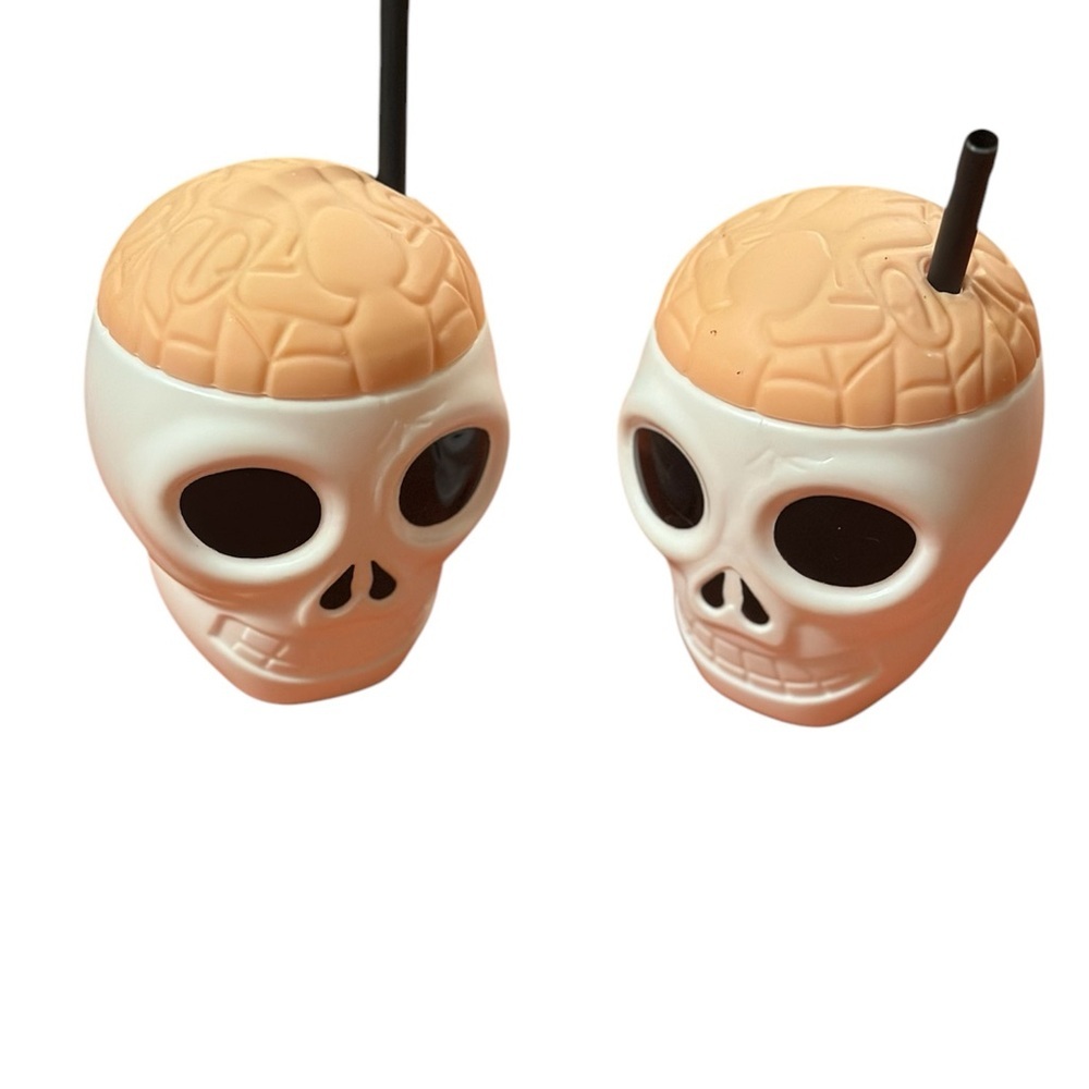 Party City Two Plastic Skull Travel Cup with Straw Bundle
